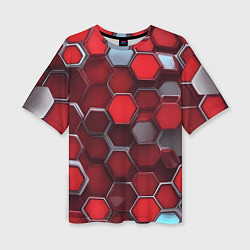 Футболка оверсайз женская Cyber hexagon red, цвет: 3D-принт