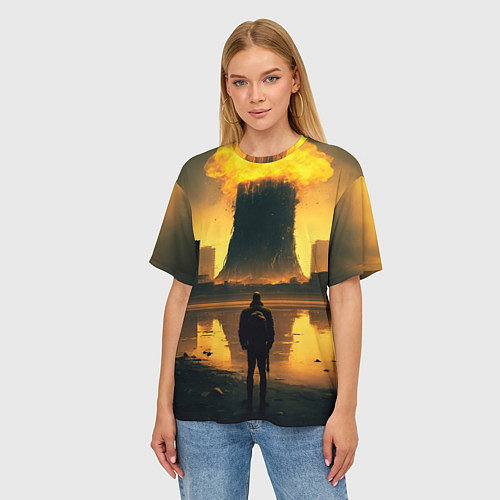 Женская футболка оверсайз Парень напротив взрыва / 3D-принт – фото 3