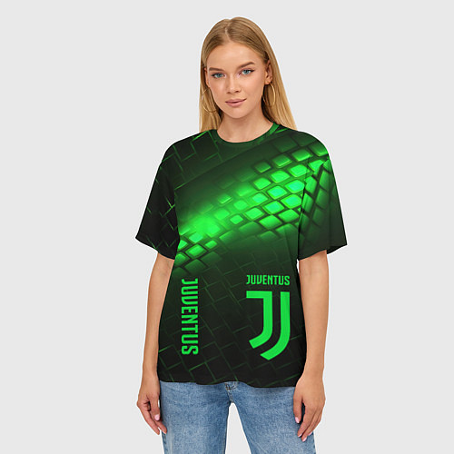 Женская футболка оверсайз Juventus green logo neon / 3D-принт – фото 3