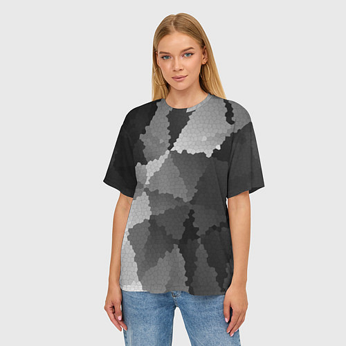 Женская футболка оверсайз Мозаичный узор в серых оттенках / 3D-принт – фото 3