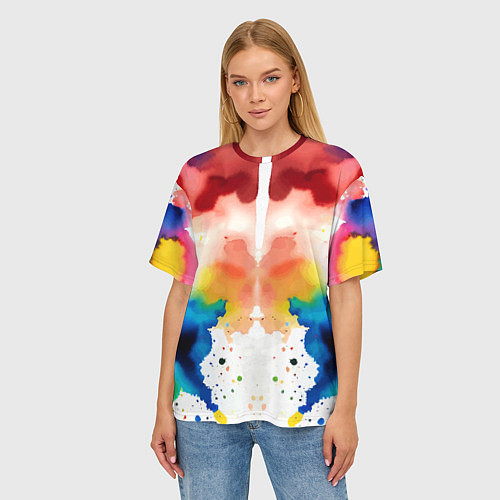 Женская футболка оверсайз Цветная монотипия - поп-арт / 3D-принт – фото 3