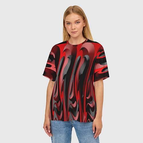 Женская футболка оверсайз Пластик красно-черный / 3D-принт – фото 3