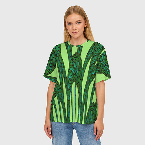 Женская футболка оверсайз Зеленый растительный мотив / 3D-принт – фото 3
