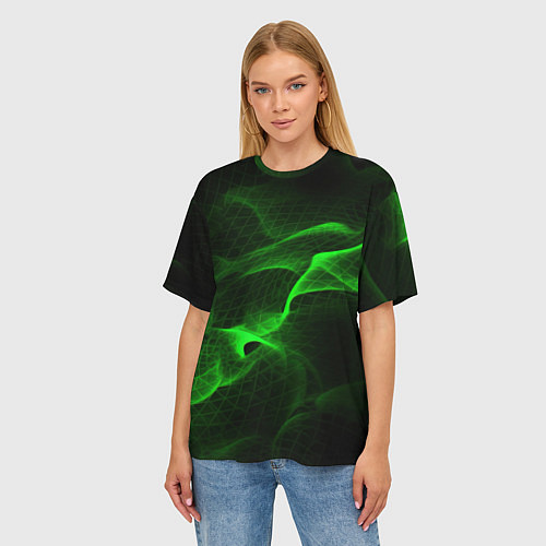 Женская футболка оверсайз Зеленый абстрактный дым / 3D-принт – фото 3