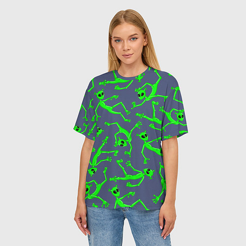 Женская футболка оверсайз Инопланетяне паттерн / 3D-принт – фото 3
