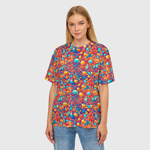 Женская футболка оверсайз Разноцветные пузырики узор / 3D-принт – фото 3
