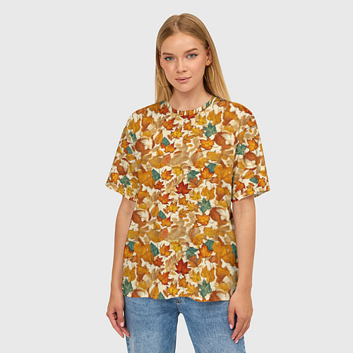 Женская футболка оверсайз Осенние листья узор / 3D-принт – фото 3