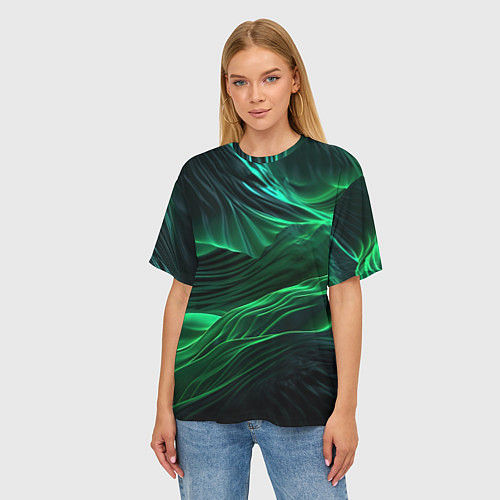 Женская футболка оверсайз Зеленая абстракция / 3D-принт – фото 3