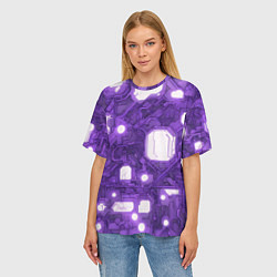 Футболка оверсайз женская Фиолетовые кибернетические схемы неон, цвет: 3D-принт — фото 2
