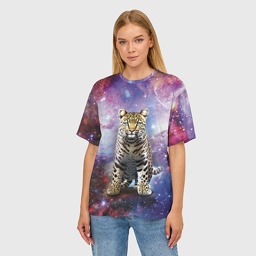 Женская футболка оверсайз Space leopard / 3D-принт – фото 3