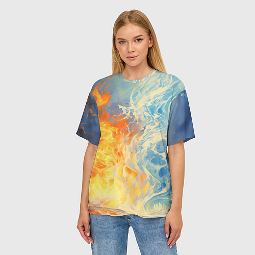 Женская футболка оверсайз Вода и пламя абстракция / 3D-принт – фото 3
