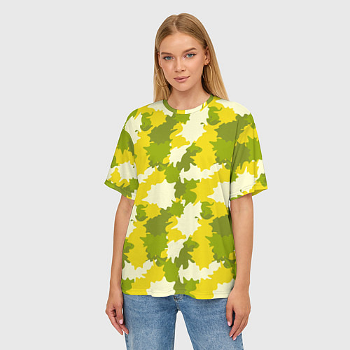 Женская футболка оверсайз Желто-зеленый камуфляж / 3D-принт – фото 3