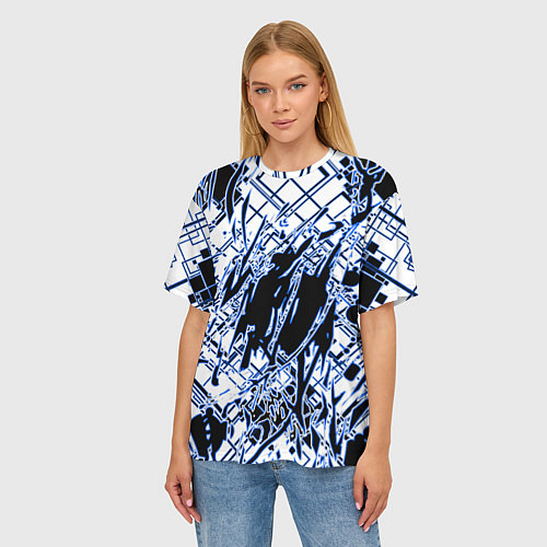 Женская футболка оверсайз Кибернетическая клякса синяя / 3D-принт – фото 3