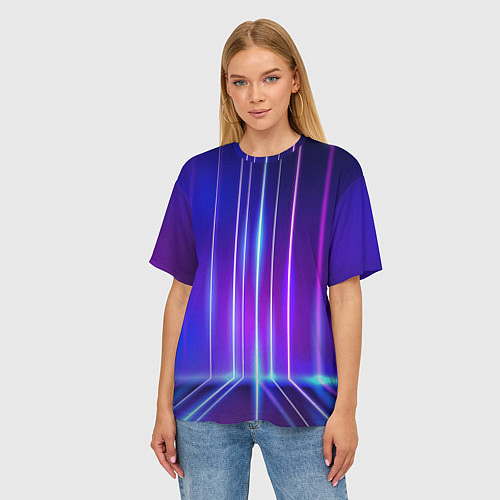 Женская футболка оверсайз Neon glow - vaporwave - strips / 3D-принт – фото 3