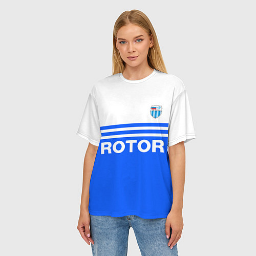 Женская футболка оверсайз ФК Ротор - синии линии / 3D-принт – фото 3