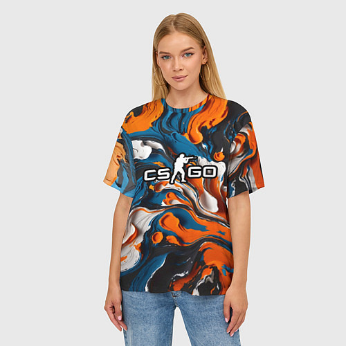 Женская футболка оверсайз Мазки краски - CS GO / 3D-принт – фото 3