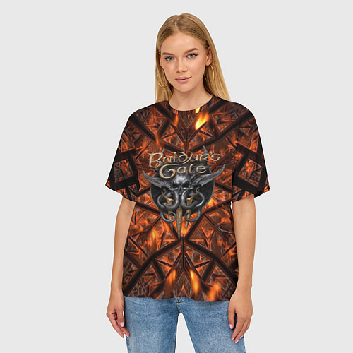 Женская футболка оверсайз Baldurs Gate 3 logo fire / 3D-принт – фото 3