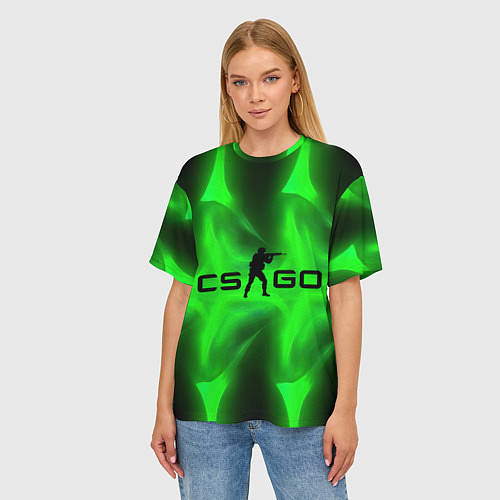 Женская футболка оверсайз CSGO green logo / 3D-принт – фото 3