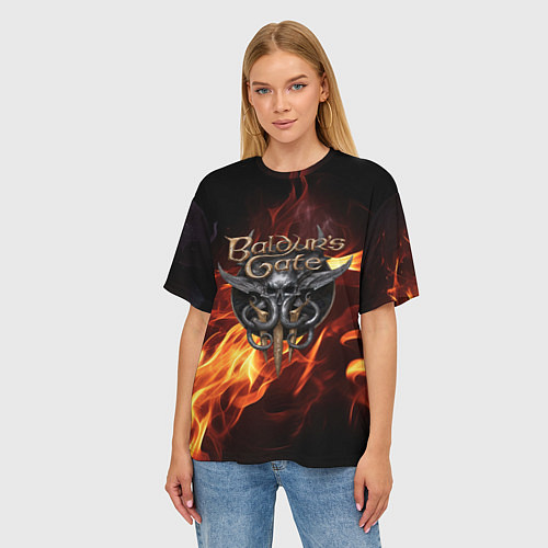 Женская футболка оверсайз Baldurs Gate 3 fire / 3D-принт – фото 3