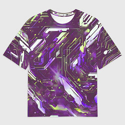 Футболка оверсайз женская Космические кибер схемы фиолетовые, цвет: 3D-принт