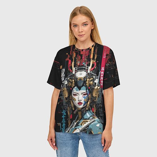 Женская футболка оверсайз Японская девушка-андроид / 3D-принт – фото 3