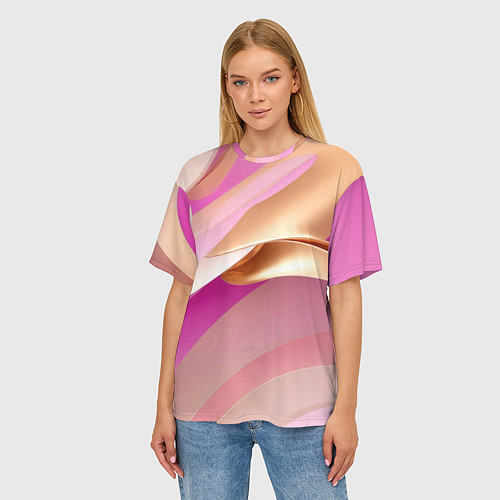 Женская футболка оверсайз Розовый с золотом абстрактный фон / 3D-принт – фото 3