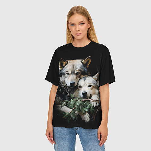 Женская футболка оверсайз Волчица с маленьким волчонком / 3D-принт – фото 3