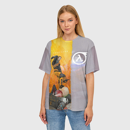 Женская футболка оверсайз Гордон Фримен в стиле Климта / 3D-принт – фото 3