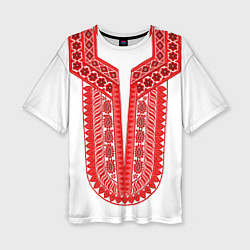 Футболка оверсайз женская Красная славянская вышиванка, цвет: 3D-принт