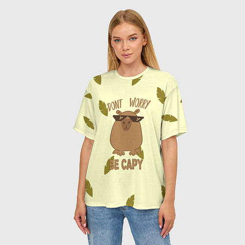 Женская футболка оверсайз Будь как капибара / 3D-принт – фото 3