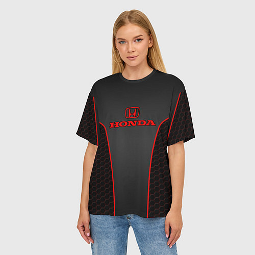 Женская футболка оверсайз Honda - униформа красная / 3D-принт – фото 3