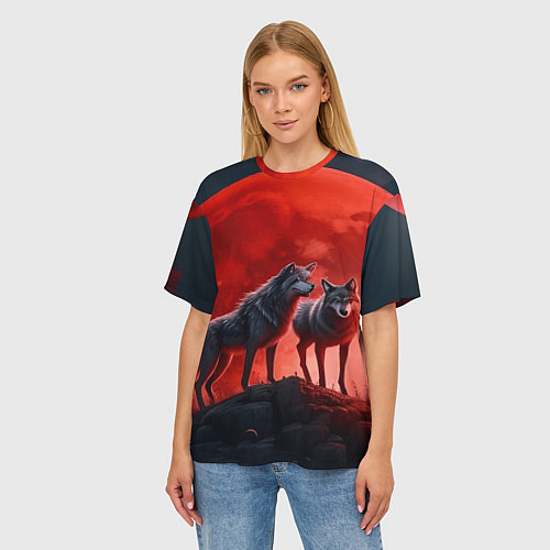 Женская футболка оверсайз Кровавая луна / 3D-принт – фото 3