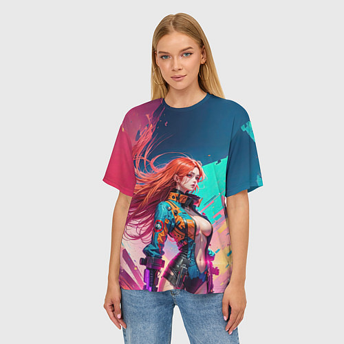 Женская футболка оверсайз Девушка-пилот космического карабля / 3D-принт – фото 3