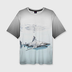 Женская футболка оверсайз Акула большая белая в толще воды