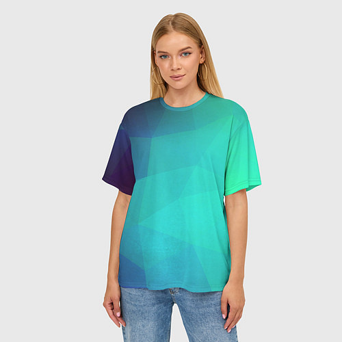 Женская футболка оверсайз Голубые грани / 3D-принт – фото 3