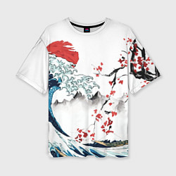 Женская футболка оверсайз Хокусай большая волна в Канагаве - пародия укиё