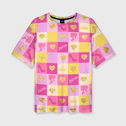 Женская футболка оверсайз Барби: желтые и розовые квадраты паттерн