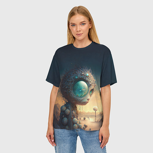 Женская футболка оверсайз Абориген на загадочной планете / 3D-принт – фото 3