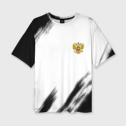Женская футболка оверсайз Russia sport черно белый