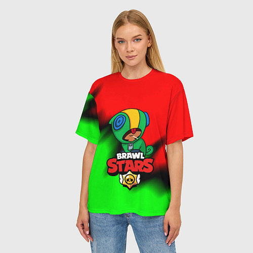 Женская футболка оверсайз Brawl stars leon green / 3D-принт – фото 3