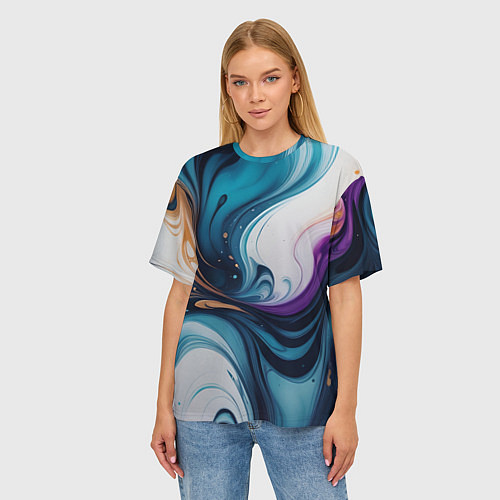 Женская футболка оверсайз Жидкий цветной узор - нейросеть / 3D-принт – фото 3