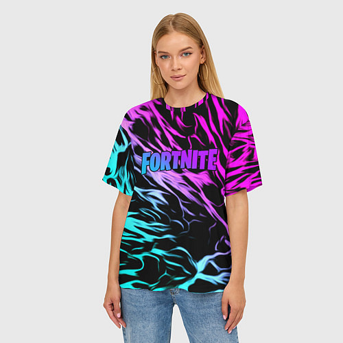 Женская футболка оверсайз Fortnite neon uniform / 3D-принт – фото 3