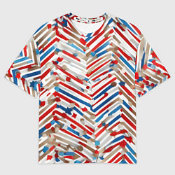 Женская футболка оверсайз Новогодние линии синий и красный