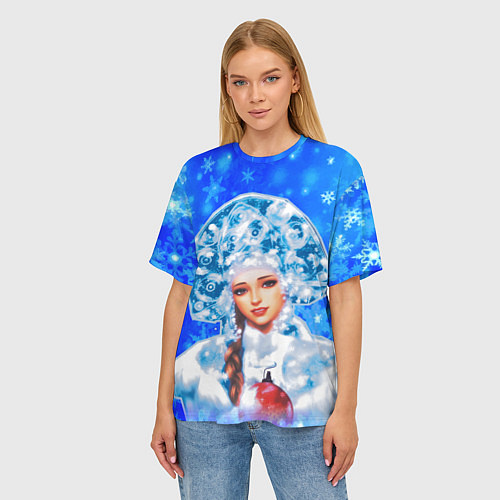 Женская футболка оверсайз Красивая русская снегурочка / 3D-принт – фото 3