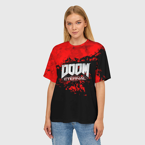 Женская футболка оверсайз Doom blood game / 3D-принт – фото 3