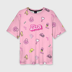 Женская футболка оверсайз Лиза - в стиле барби: аксессуары на розовом паттер