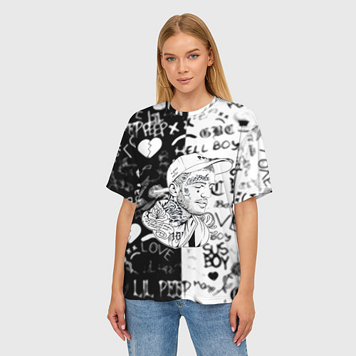 Женская футболка оверсайз Lil peep logo rap / 3D-принт – фото 3