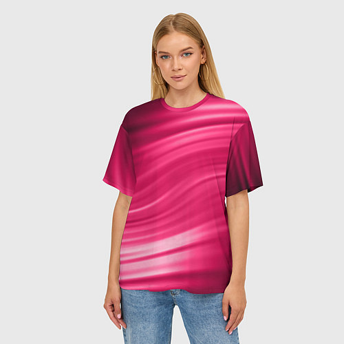 Женская футболка оверсайз Абстрактный волнистый узор в красно-розовых тонах / 3D-принт – фото 3
