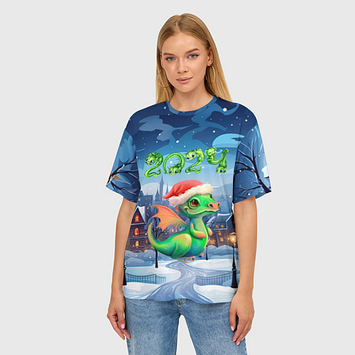 Женская футболка оверсайз Милый дракончик 2024 / 3D-принт – фото 3