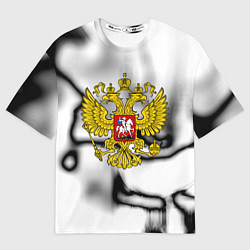 Футболка оверсайз женская Герб РФ черно белый, цвет: 3D-принт